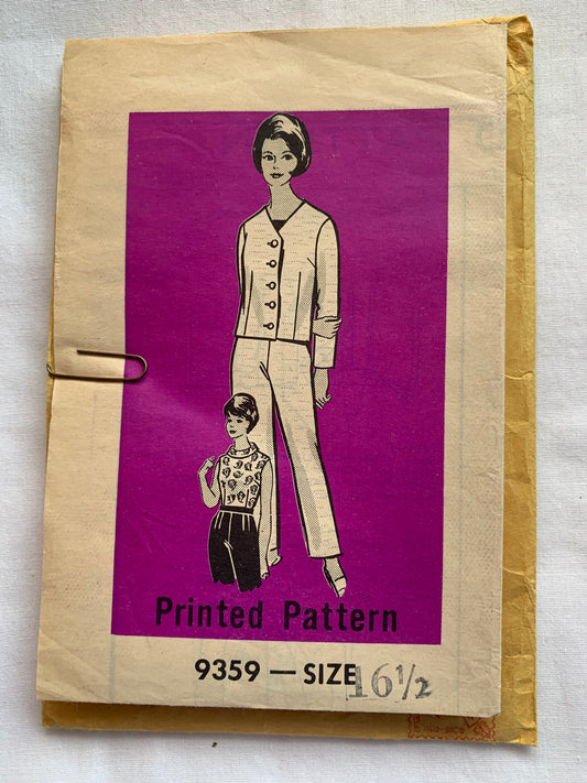 Family Herald Sewing Pattern 9659 Misses'/Women's Half Size, Top, Pants, Long/Short Sleeves, Sleeveless, Darts, Fitted, Size 16 1/2, Cut, Vintage 1967