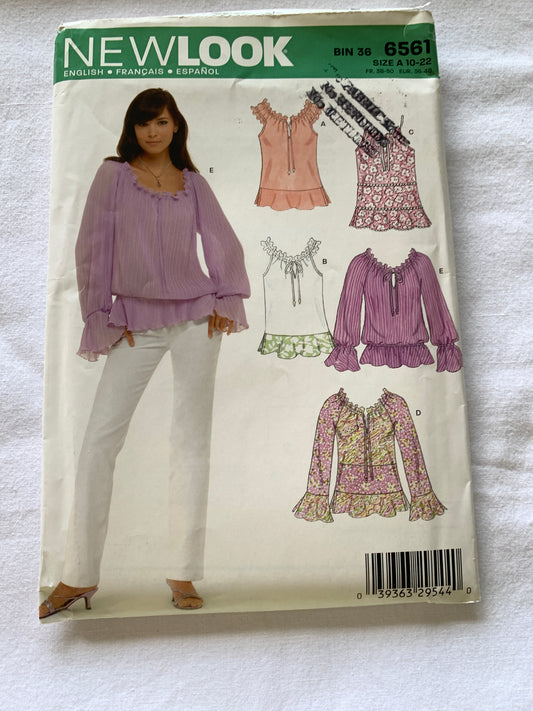 Simplicity New Look Sewing Pattern 6561 Misses' Top, Long/Short Sleeves, 6 Variations, Size 10-22, Uncut, Vintage 1999