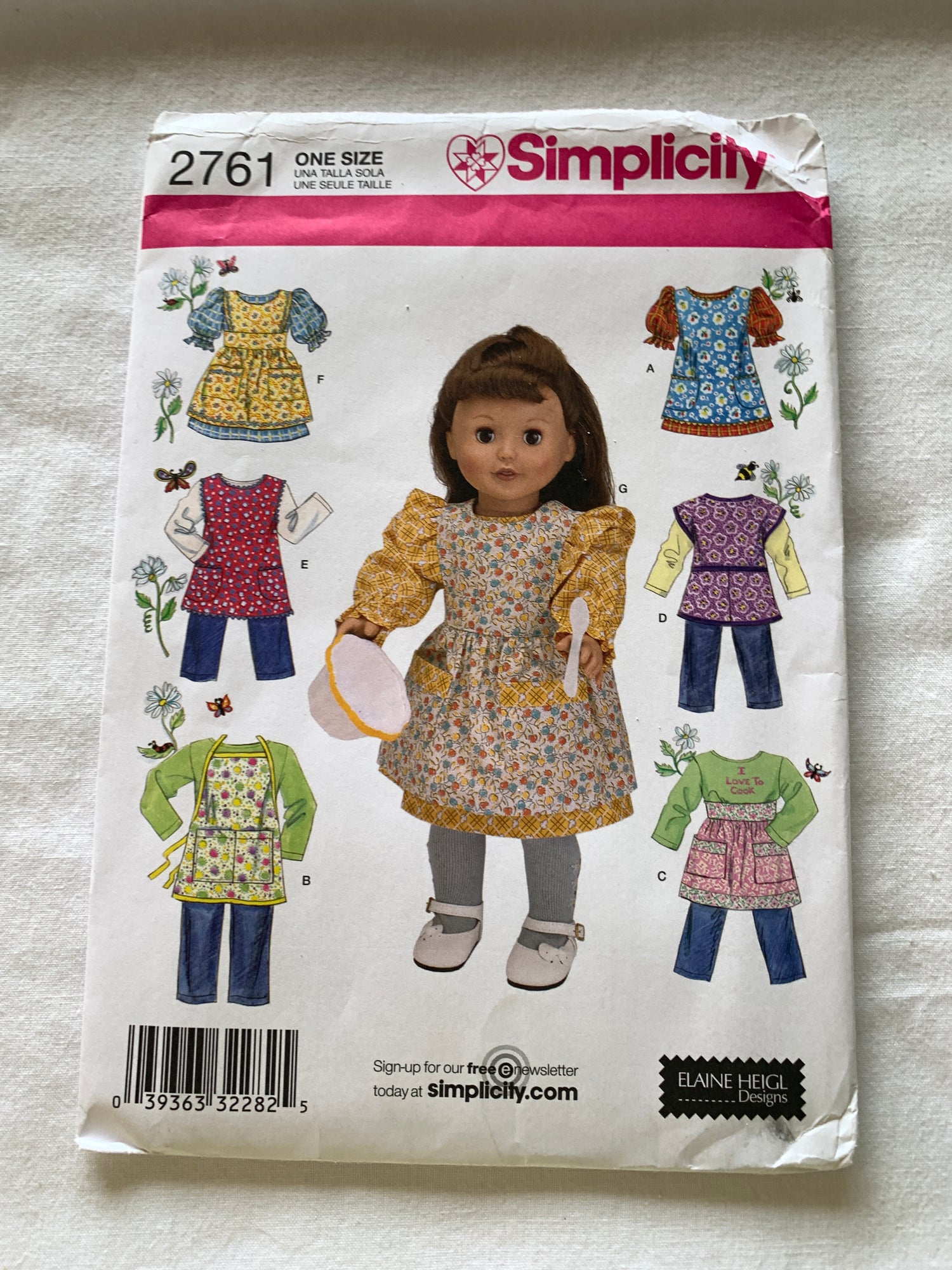 Simplicity Sewing Pattern 2761 18 Inch Doll Clothes, Pants, Top, Dress, Apron, Smock, Pinafore Uncut, 2008