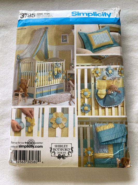 Simplicity Sewing Pattern 3795 Crafts, Layette, Nursery, Quilt, Pillow, Dust Ruffle, Bumper, Canopy, Uncut, 2007