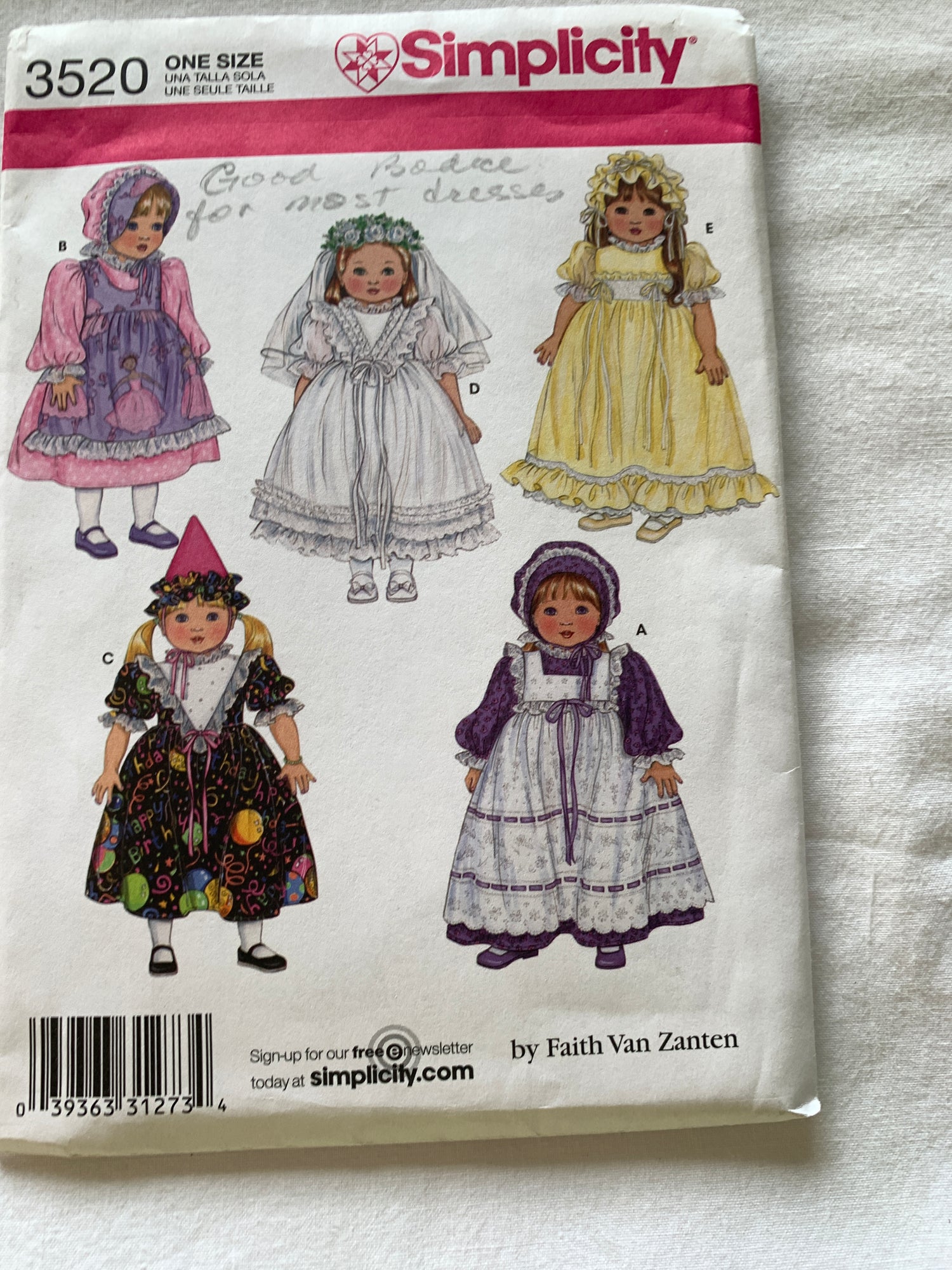 Simplicity Sewing Pattern 3520 18 Inch Doll Clothes, Pants, Top, Dress, Apron,  Hat, Pinafore Uncut, 2008