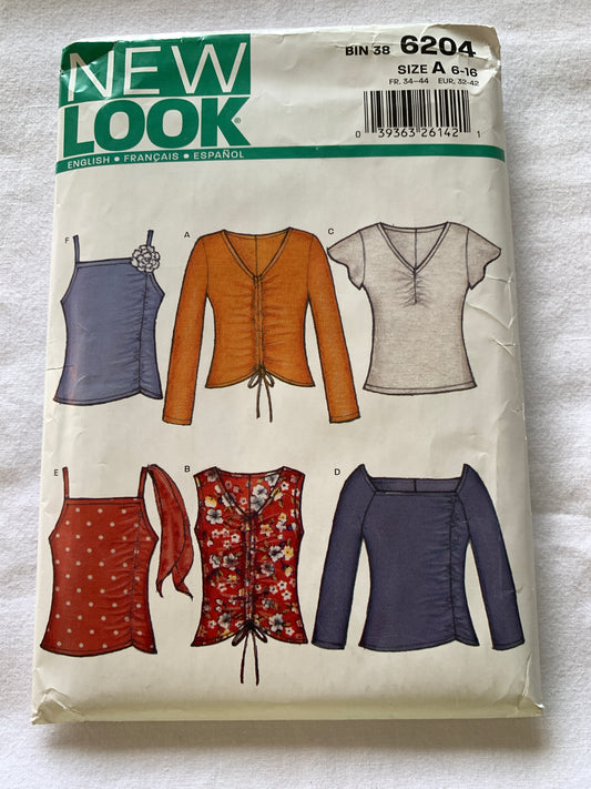 Simplicity New Look Sewing Pattern 6204 Misses' Tops, Shoulder Straps, Long/Short Sleeves, 6 Variations, Size 6-16, Uncut, 2003