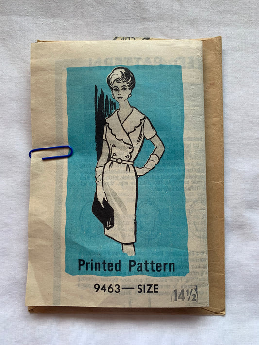 Free Press Sewing Pattern 9463 Misses'/Women's Half Sizes Dress, Button Front, Short Sleeves, Darts, Fitted, Size 16 1/2, Cut, Vintage 1961