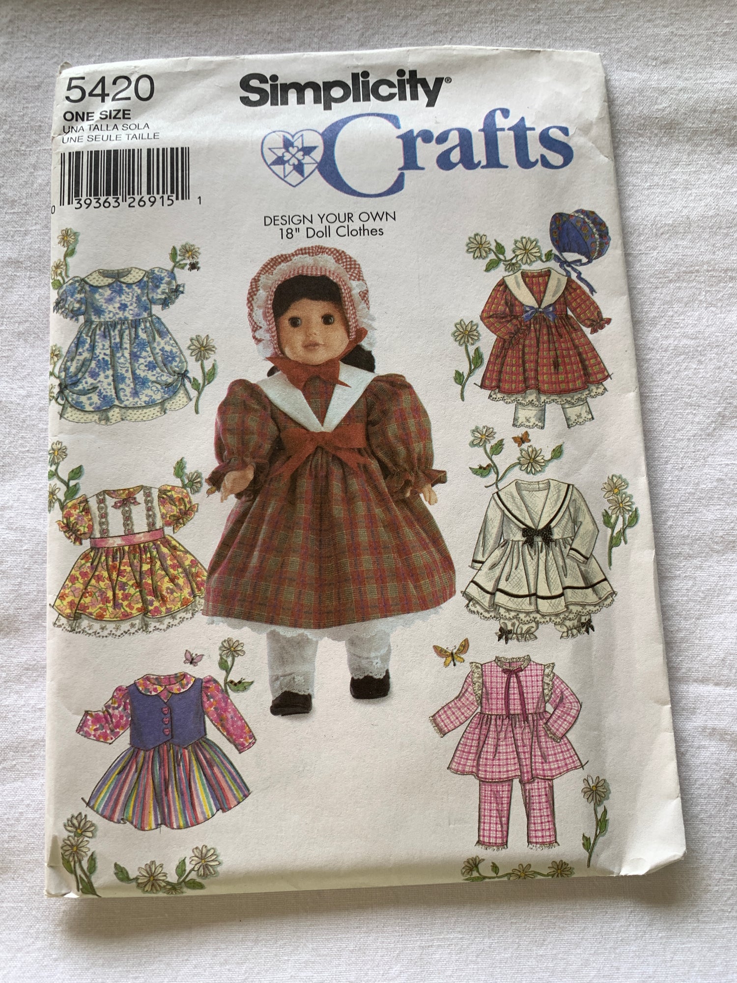 Simplicity Sewing Pattern 5420 18 Inch Doll Clothes, Pants, Top, Dress, Peter Pan Collar, Uncut, 2010