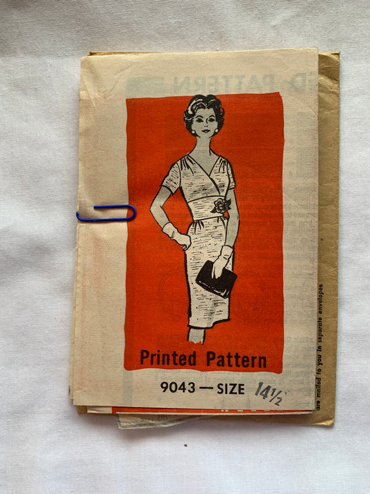 Free Press Sewing Pattern 9043 Misses'/Women's Half Sizes Dress, Zipper Back, Short Sleeves, Darts, Fitted, Size 14 1/2, Cut, Vintage 1961