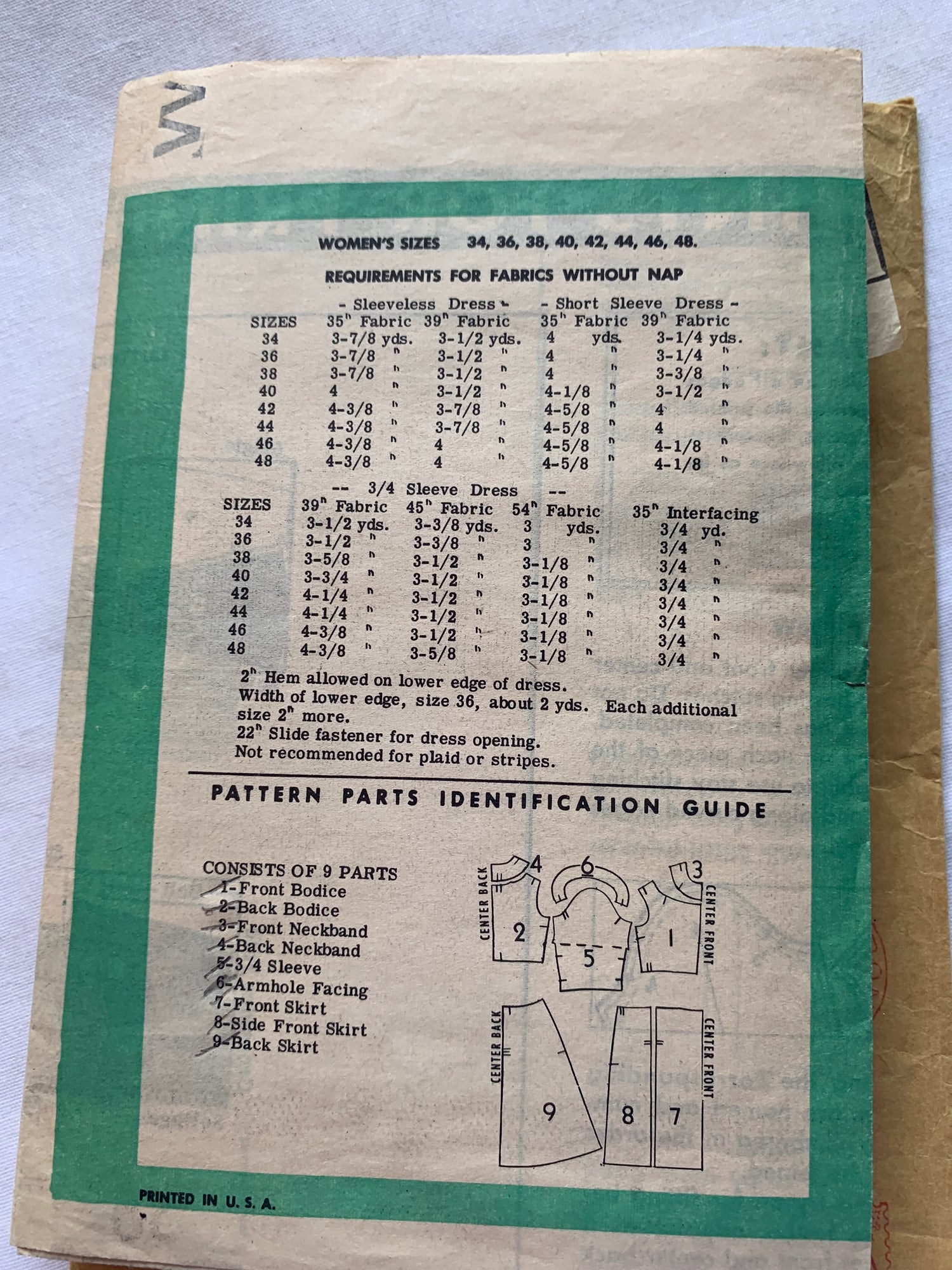 Free Press Sewing Pattern 9385 Misses'/Women's Half Sizes Dress, Zipper Back, Long Sleeves, Darts, Fitted, Size 36, Cut, Vintage 1965