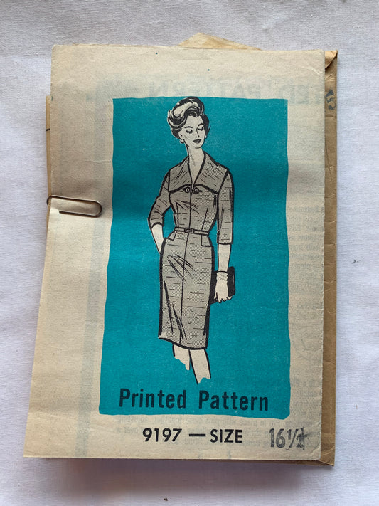 Free Press Sewing Pattern 9197 Misses'/Women's Half Sizes Dress, Zipper, Long Sleeves, Darts, Fitted, Size 16 1/2, Cut, Vintage 1963