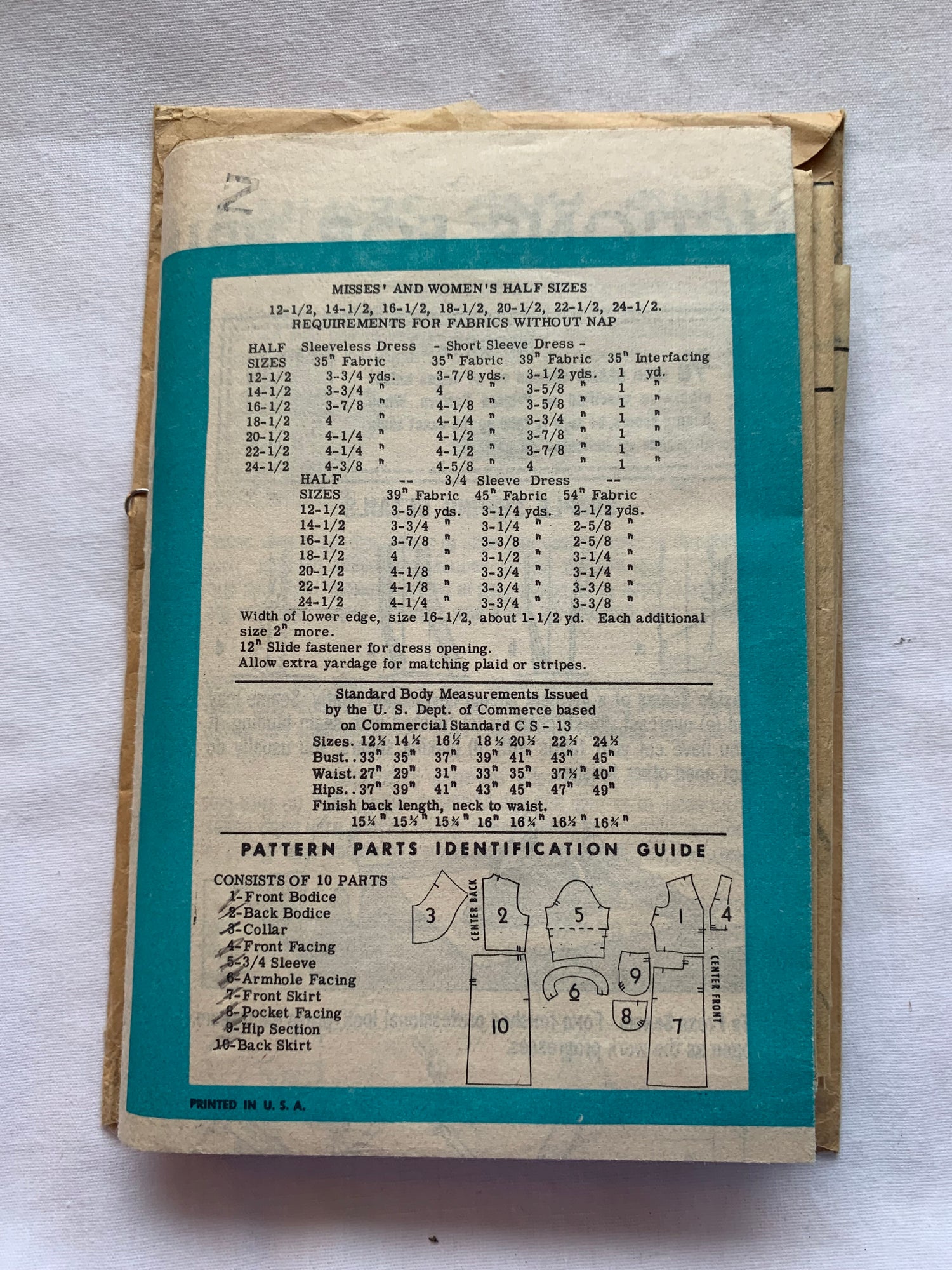 Free Press Sewing Pattern 9197 Misses'/Women's Half Sizes Dress, Zipper, Long Sleeves, Darts, Fitted, Size 16 1/2, Cut, Vintage 1963