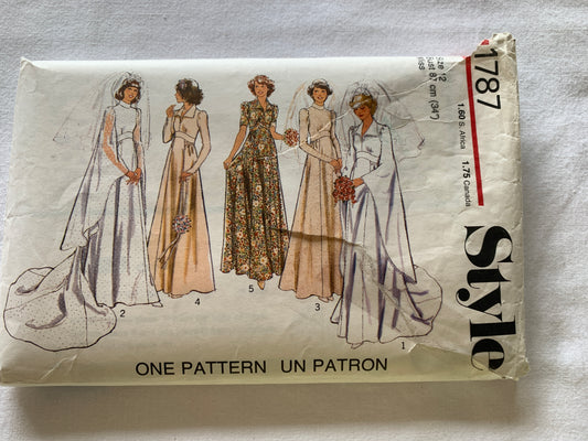 Style Sewing Pattern Misses' Lined Wedding, Bridesmaid Dresses, Long/Short Sleeves, Zipper Back, Size 12, Cut, Vintage 1976