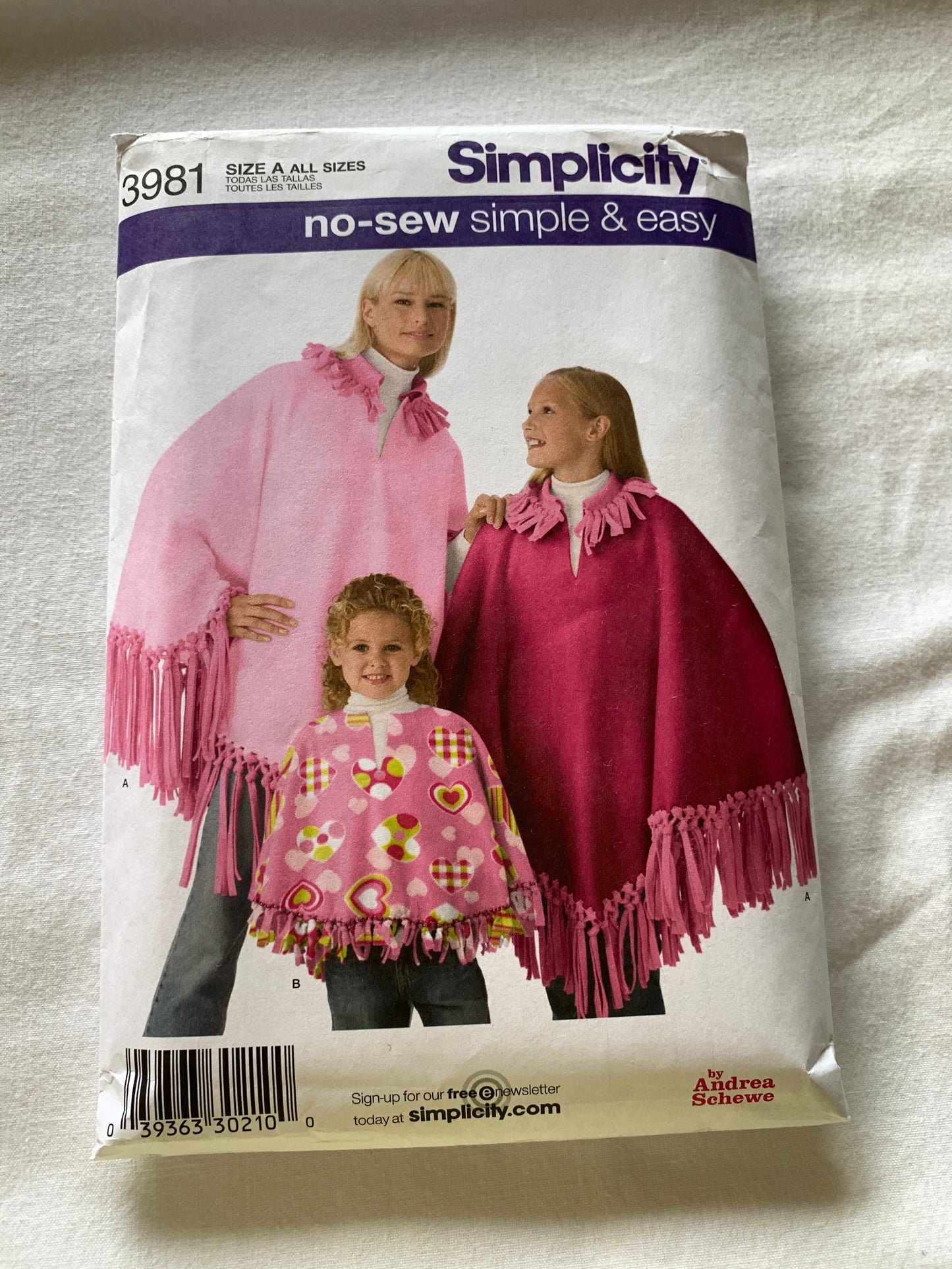 Simplicity Sewing Pattern 3981 Misses'/Girls' Poncho, Pullover, Two Lengths, Fringes, 3 Sizes, Child 2-4, Girls' 8-12', Misses' 10-16, Cut, 2006