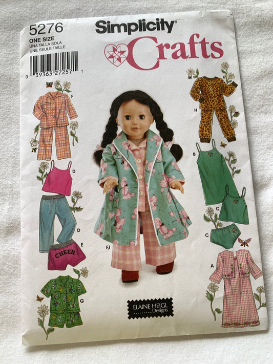 Simplicity Sewing Pattern 5276 Dolls Clothes 18 Inch, Nightgown, Camisole, Pants, Top, Shorts, Cut, 2003