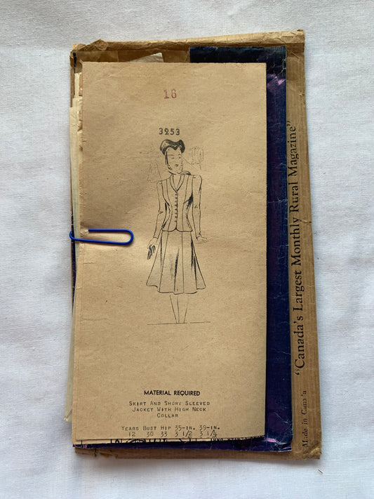 Country Guide Sewing Pattern 3953 Misses'/Women's Skirt, Jacket, Button Front, Short Sleeves, Flared Skirt, Size 16, Cut, Vintage 1930