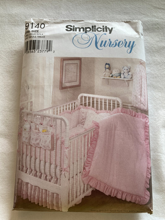 Simplicity Sewing Pattern 9140 Nursery Accessories, Pillow Cover, Bumpers, Dust Ruffle, Diaper Stacker, Quilt, Cut, 2000