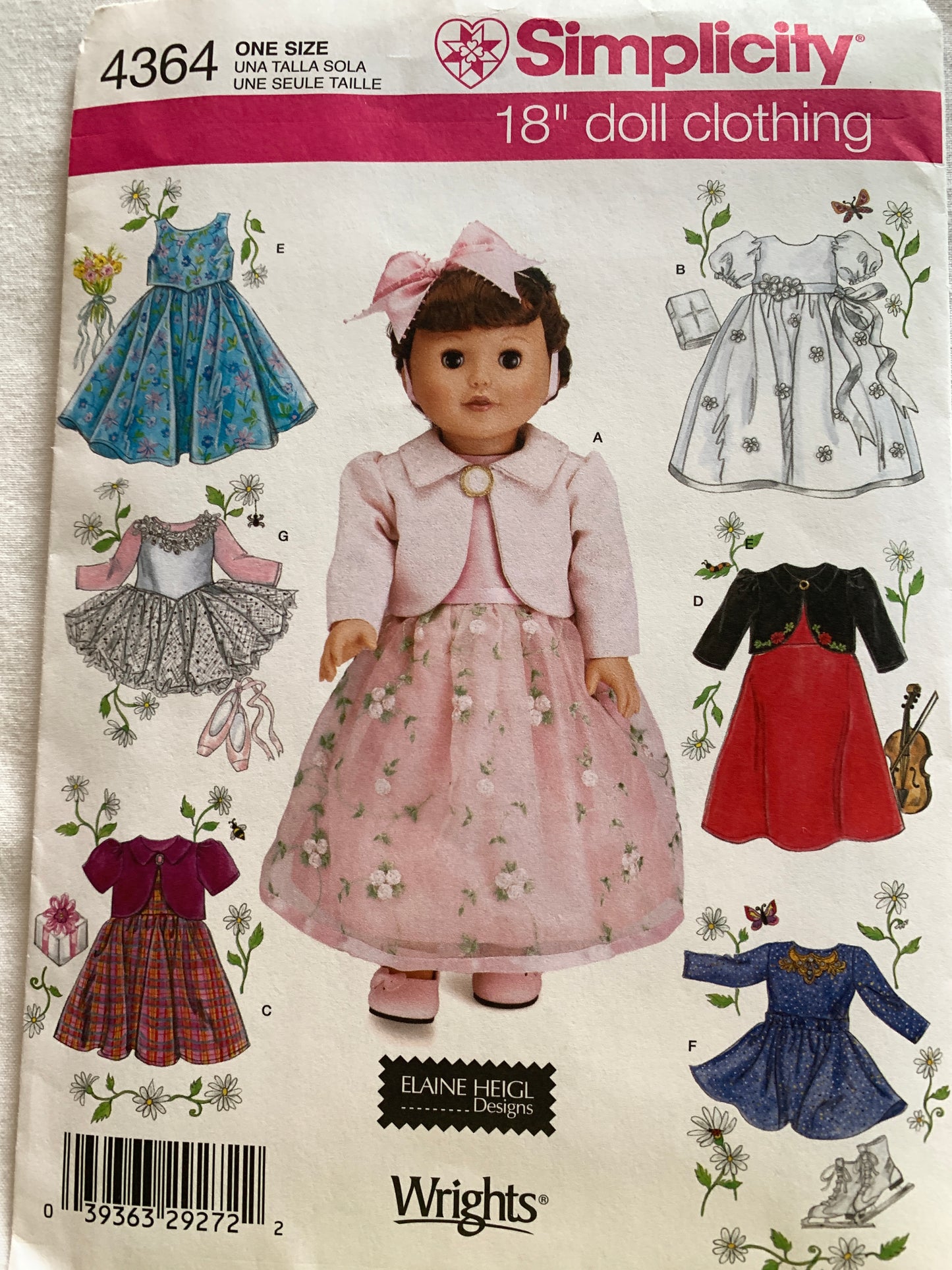 Simplicity Sewing Pattern 4364 Dolls Clothes 18 Inch, Dress, Overskirt, Top, Skirt, Leotard, Cut, 2006
