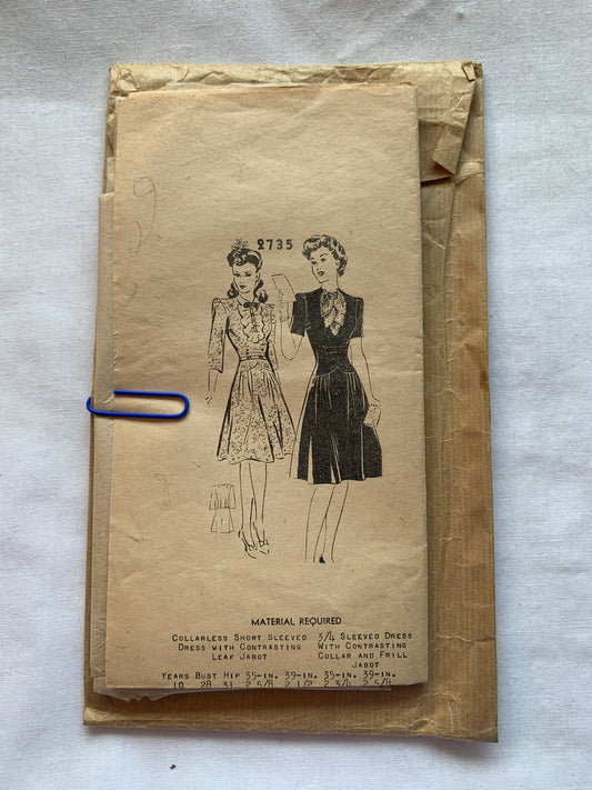 Western Producer Sewing Pattern 2735 Misses' Skirt, Jacket, Long/Short Sleeves, Full Skirt, Size 16, Cut, Vintage 1942