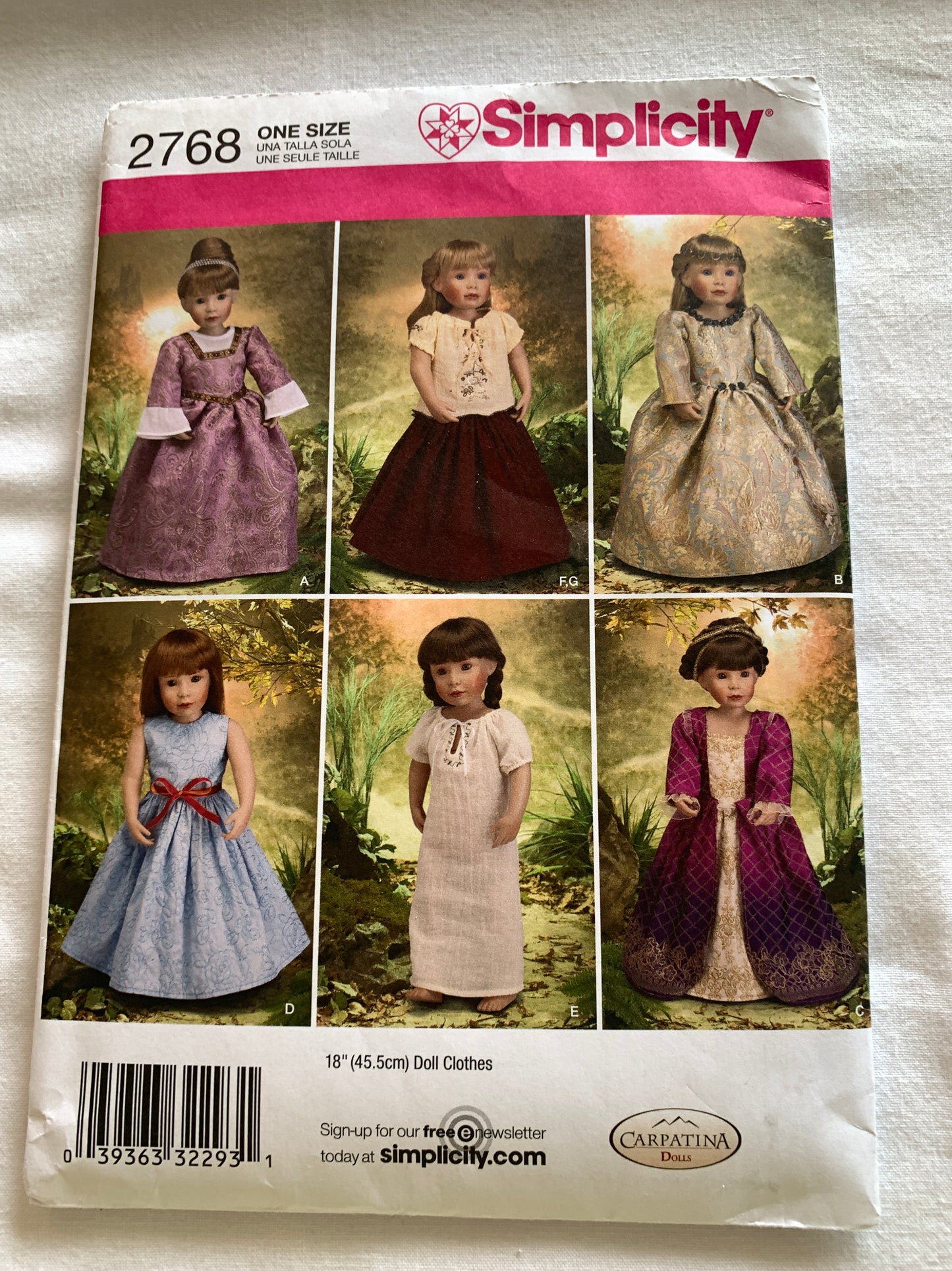 Simplicity Sewing Pattern 2768 Dolls Clothes 18 Inch, Dress, Nightgown, Ribbon, Skirt, Slip, Cut, 2006