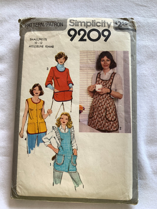 Simplicity Sewing Pattern 9209 Misses' Aprons, Pockets, Tie Ends, Button Back/Front, Over The Head, Size 10-12, Cut, Vintage 1979