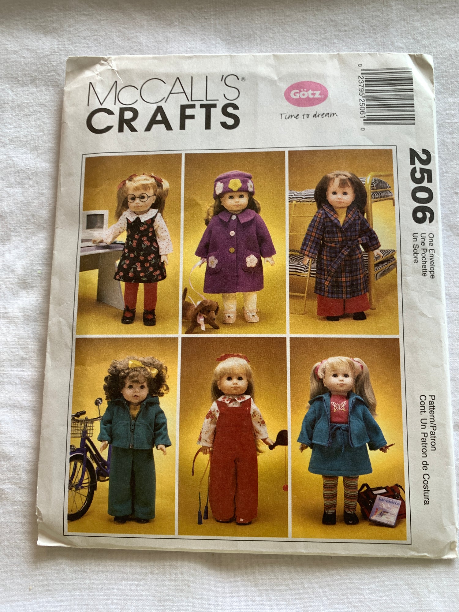 McCall's Sewing Pattern 2506 18 Inch Doll Clothes, Robe, Shirt, Blouse, Pants, Skirt, Tights, Jumper, Overalls, Jacket, Cut, 2008