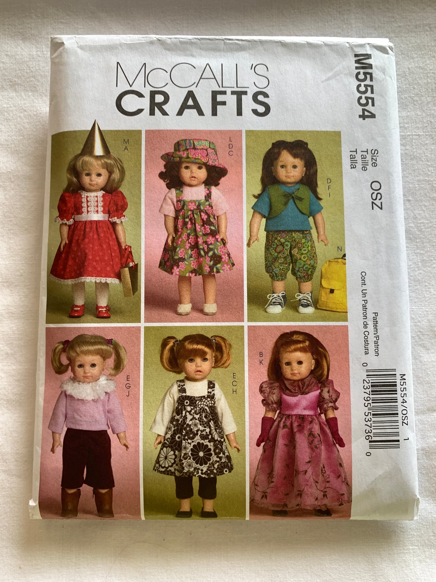 McCall's Sewing Pattern M5554 18" Doll Clothes, Dress, Sundress, Top, Fur Collar, Lining, Gloves, Hat, Cut, 2007