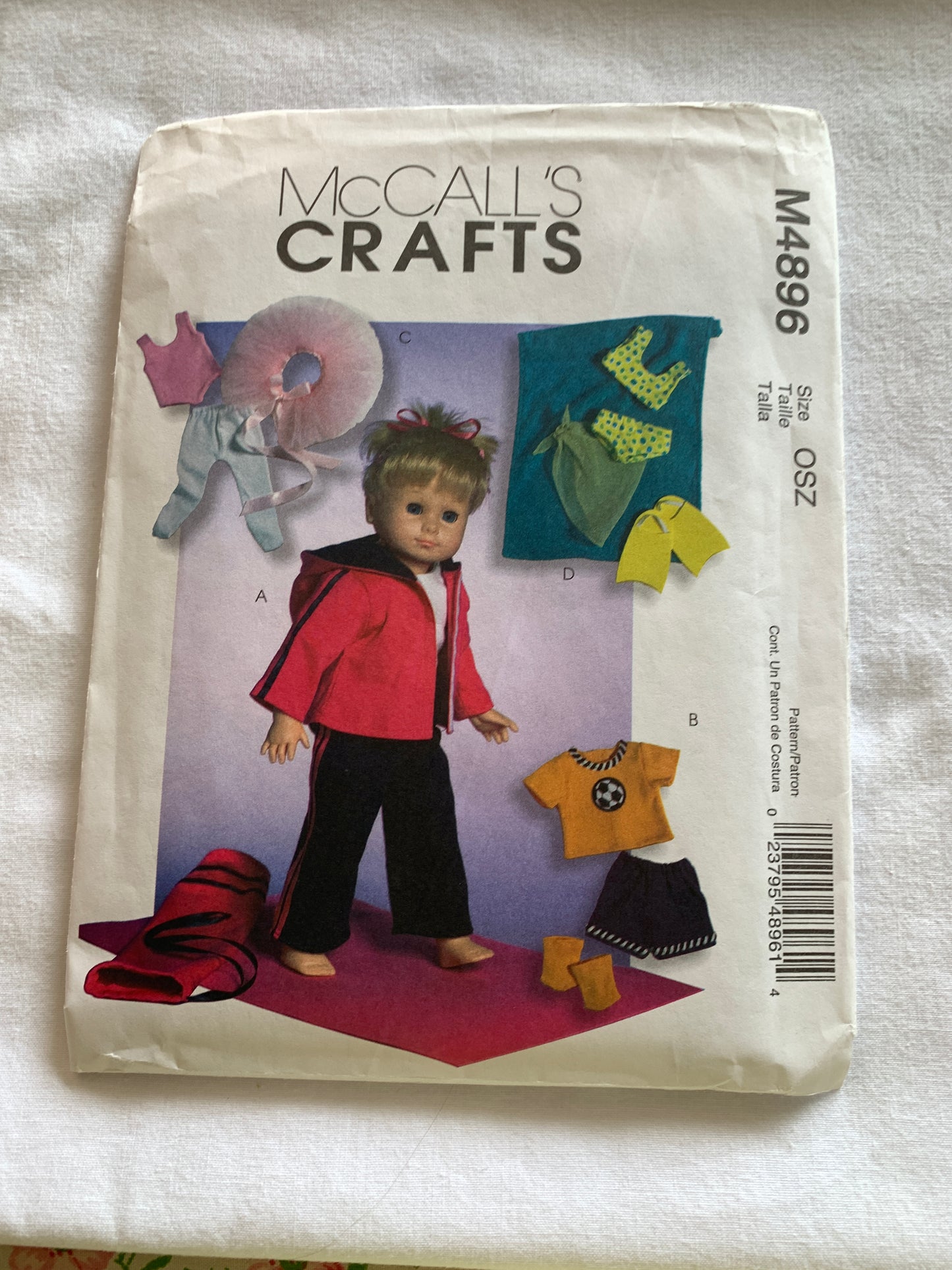 McCall's Sewing Pattern M4896 18" Doll Clothes, Hooded Jacket, Pants, Shirt, Skirt, Blanket, Shorts, Scarf, Cut, 2006