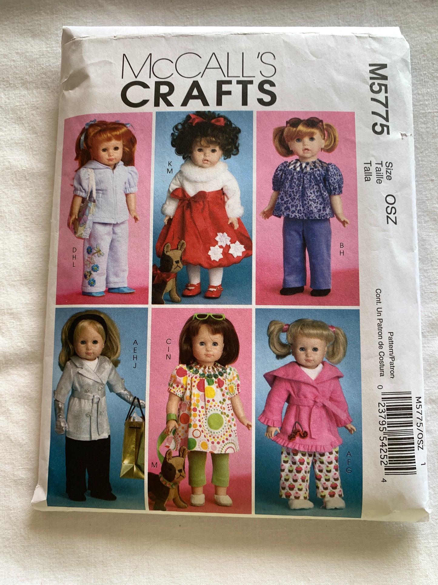 McCall's Sewing Pattern M5775 18" Doll Clothes, Toy Dog, Top, Hood, Robe, Pants, Leggings, Cloves, Dress, Tote, Cut, 2008