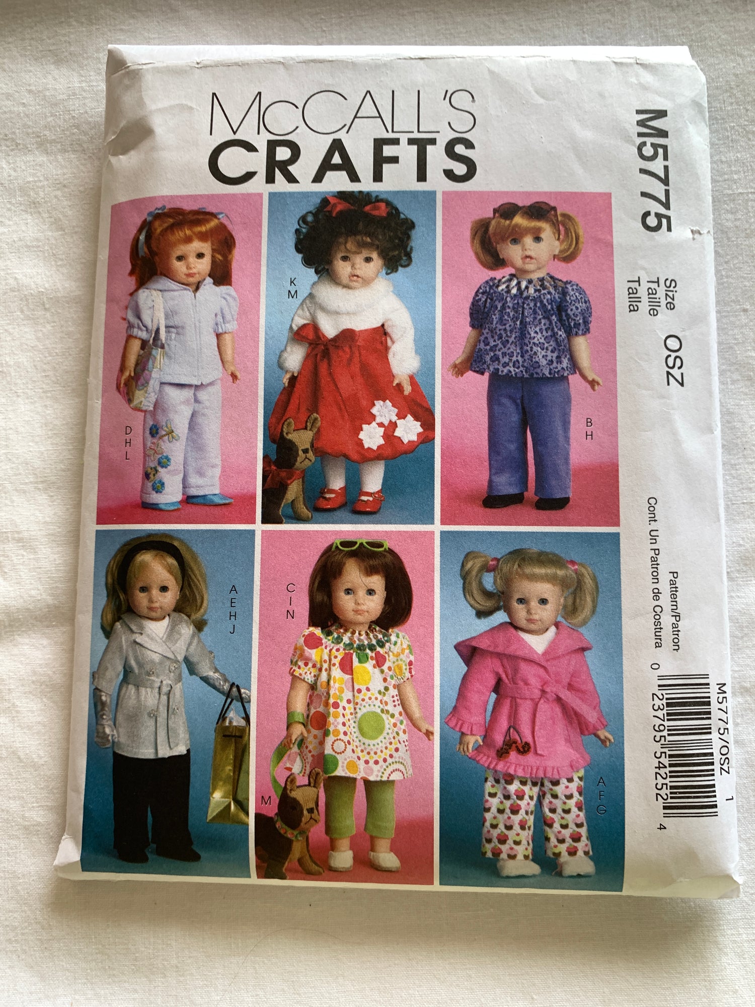 McCall's Sewing Pattern M5775 18" Doll Clothes, Toy Dog, Top, Hood, Robe, Pants, Leggings, Cloves, Dress, Tote, Cut, 2008