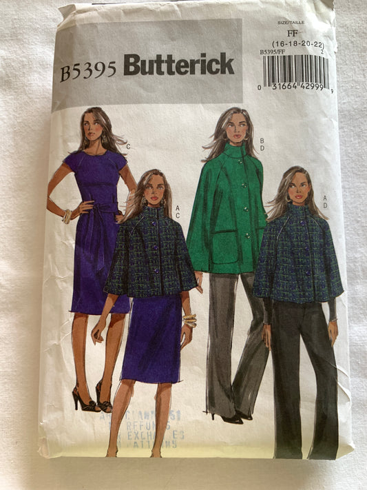 Butterick Sewing Pattern B5395 Misses' Jacket, Dress, Belt, Pants, Pockets, Size 16-22, Cut, 2009