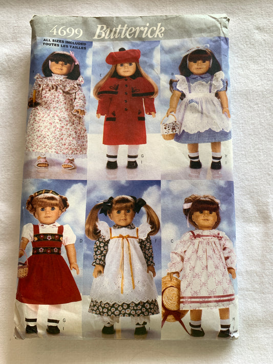 McCall's Sewing Pattern 4699 18" Doll Clothes, Dress, Coat, Socks, Pinafore, Jumper, Shoes, Cut, Vintage 1996