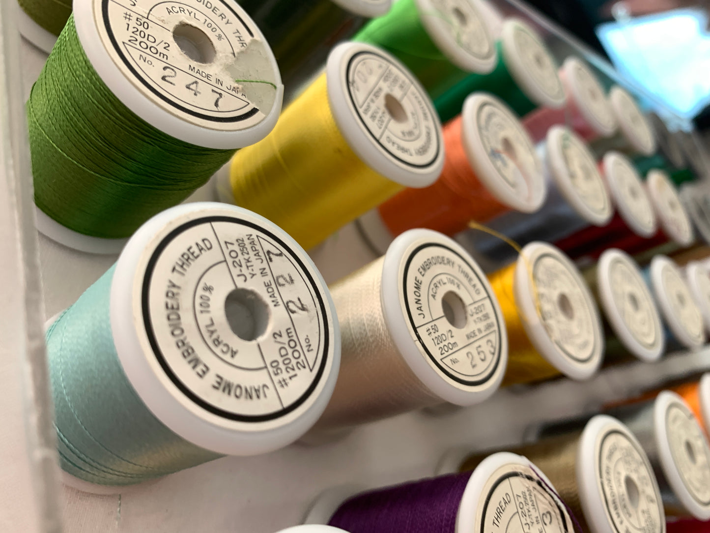 Janome Acryl 100% Embroidery Thread, Used, 40 Spools, Embroidery Thread, 