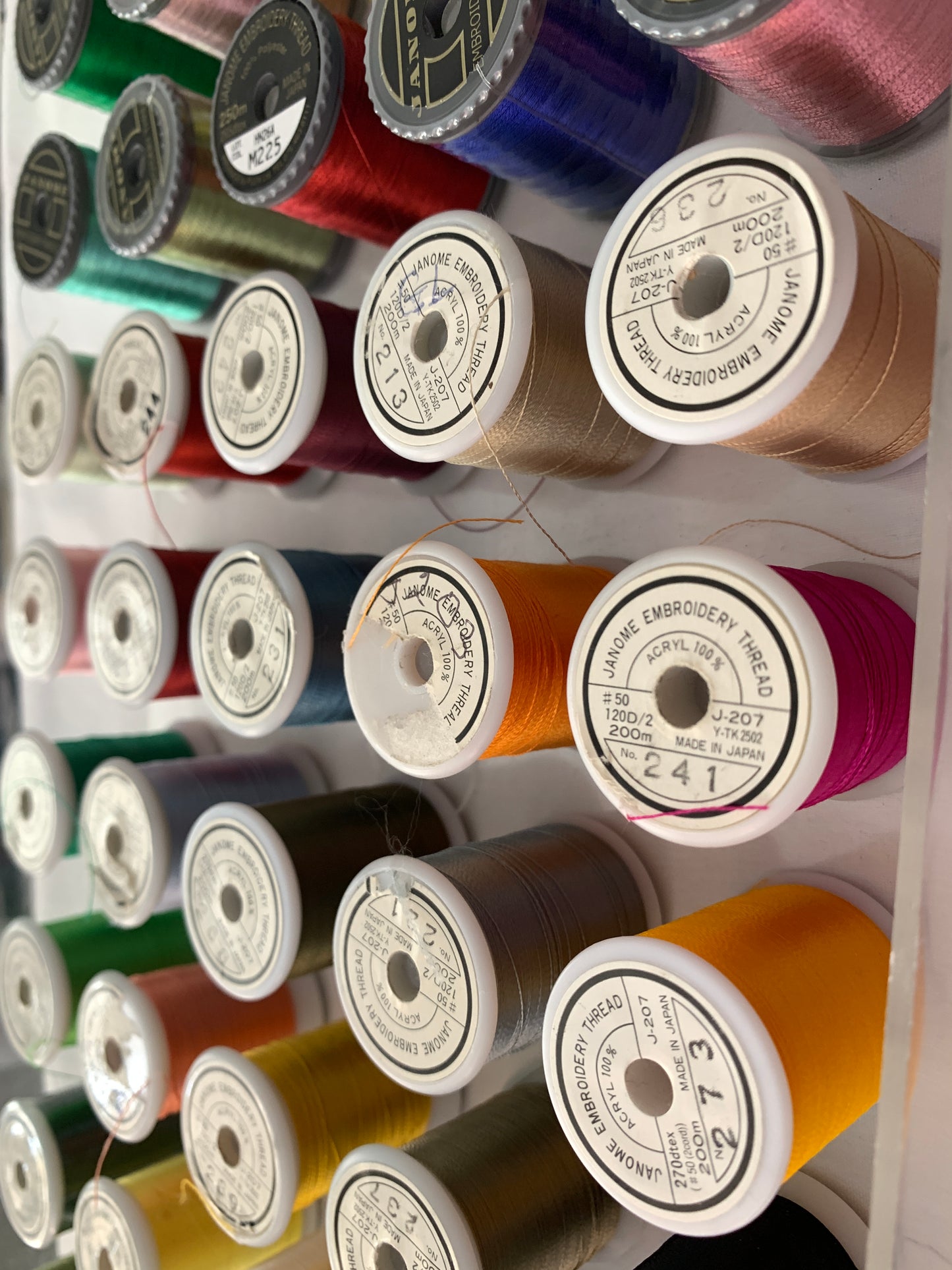 Janome Acryl 100% Embroidery Thread, Used, 40 Spools, Embroidery Thread, 