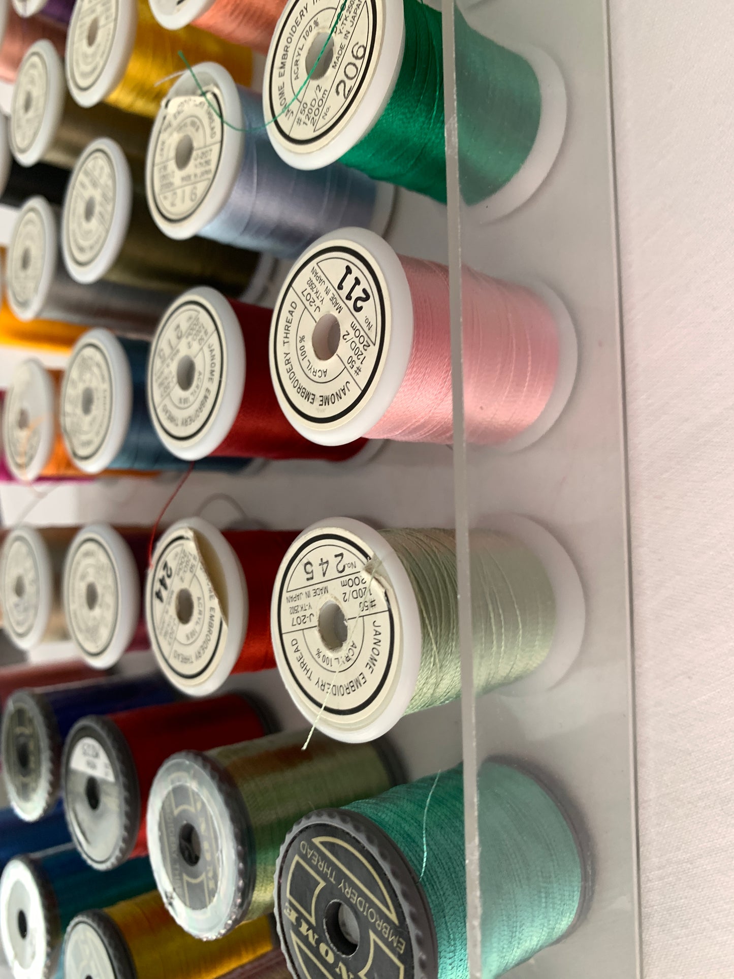 Janome Acryl 100% Embroidery Thread, Used, 40 Spools, Embroidery Thread,
