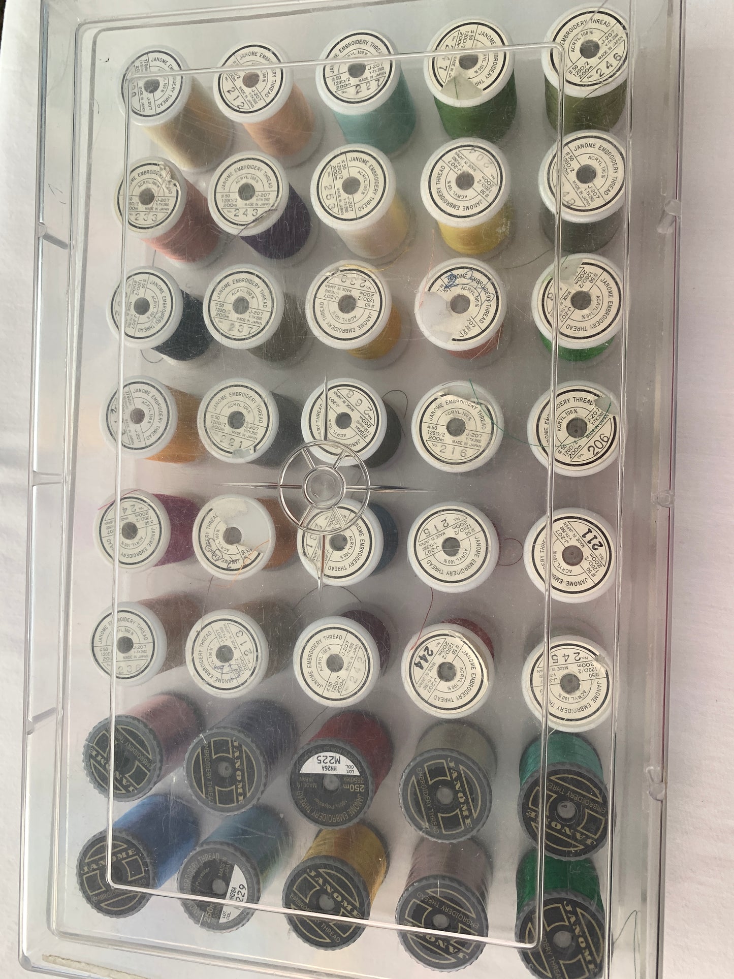 Janome Acryl 100% Embroidery Thread, Used, 40 Spools, Embroidery Thread,