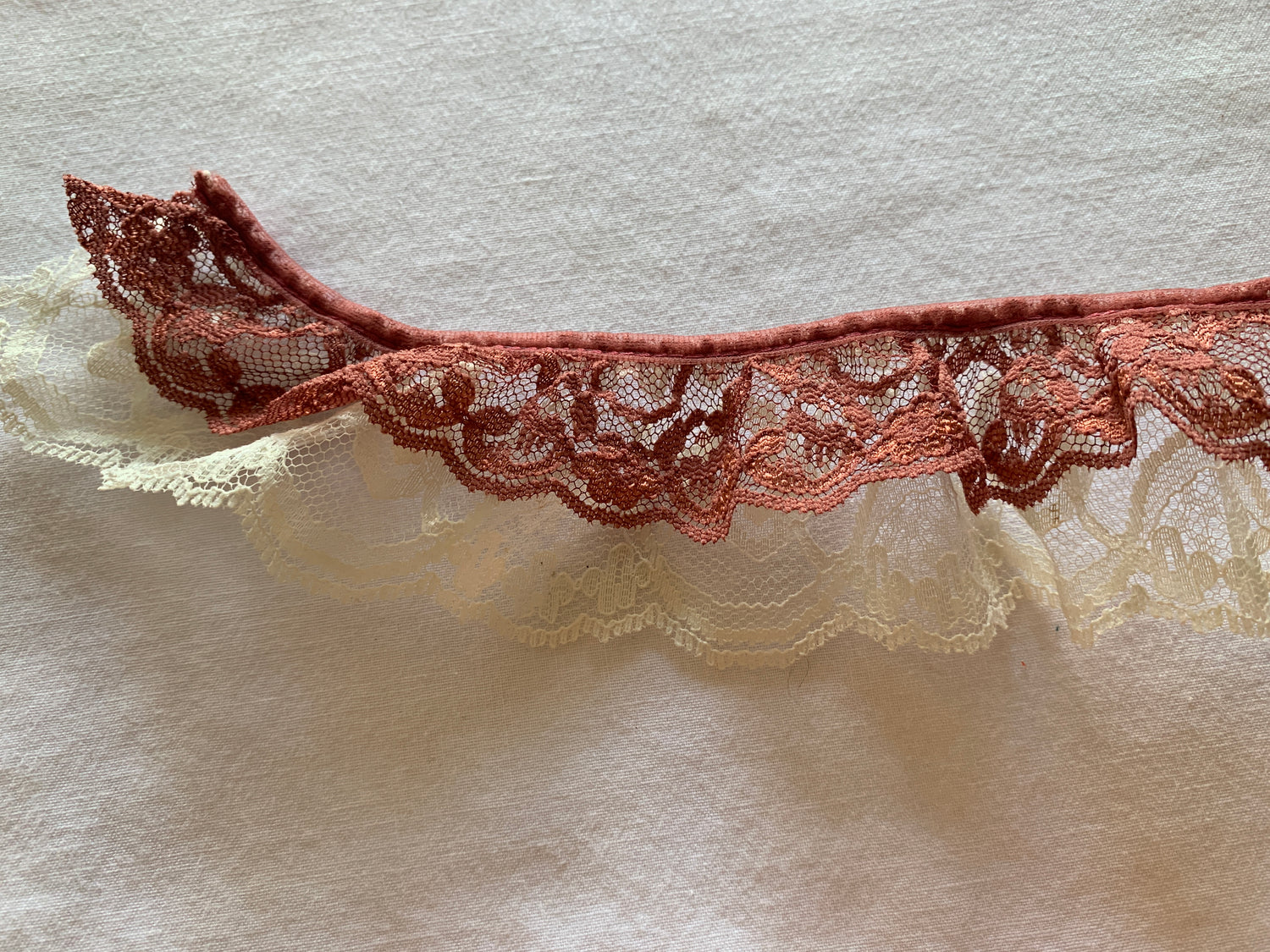 Lace Copper Brown & White, 30 Feet, 2 Inch Wide, Trim, Lace, Crafts, Hobbies, Photos. Card-Making, Baby Clothes