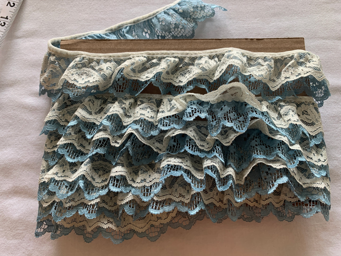 Lace White & Blue Two Tiers, 8 Feet, 2 Inch Wide, Trim, Lace, Crafts, Hobbies, Photos. Card-Making, Baby Clothes
