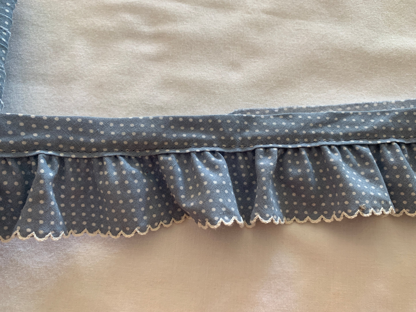 Lace White & Blue Two Tiers, 12 Feet, 2 Inch Wide, Polka Dots, Trim, Lace, Crafts, Hobbies, Photos. Card-Making, Baby Clothes