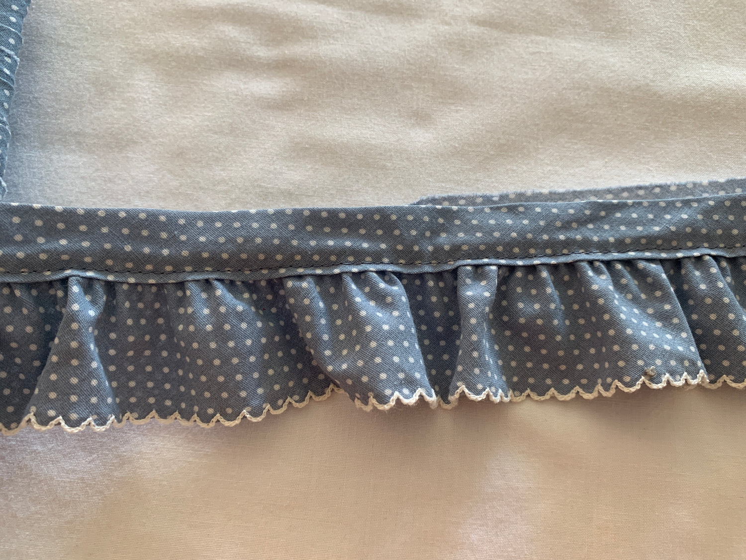 Lace White & Blue Two Tiers, 12 Feet, 2 Inch Wide, Polka Dots, Trim, Lace, Crafts, Hobbies, Photos. Card-Making, Baby Clothes