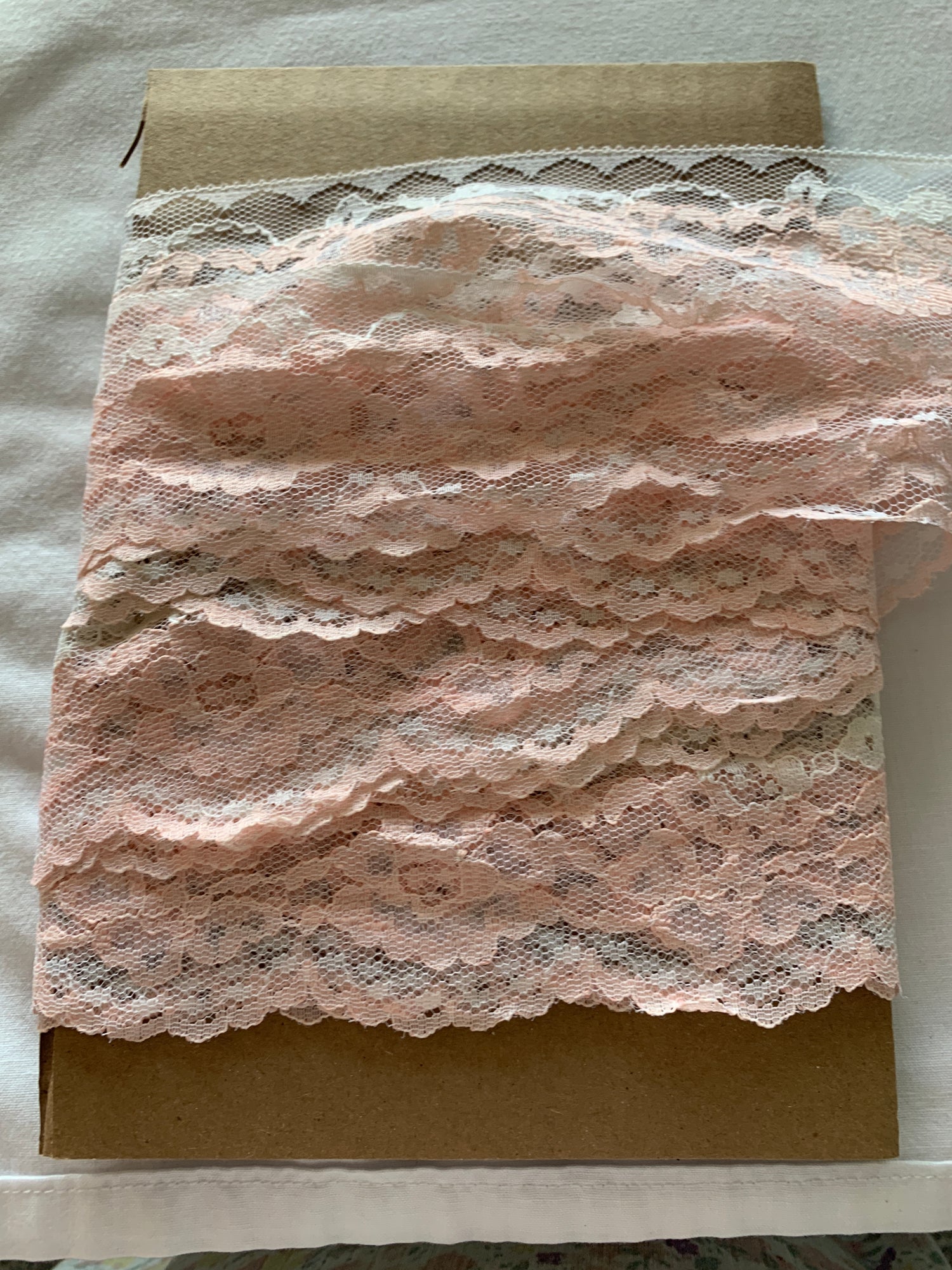Lace Pink and White, 20 Feet, 2 1/2 Inch Wide, Trim, Lace, Crafts, Hobbies, Photos. Card-Making, Baby Clothes 