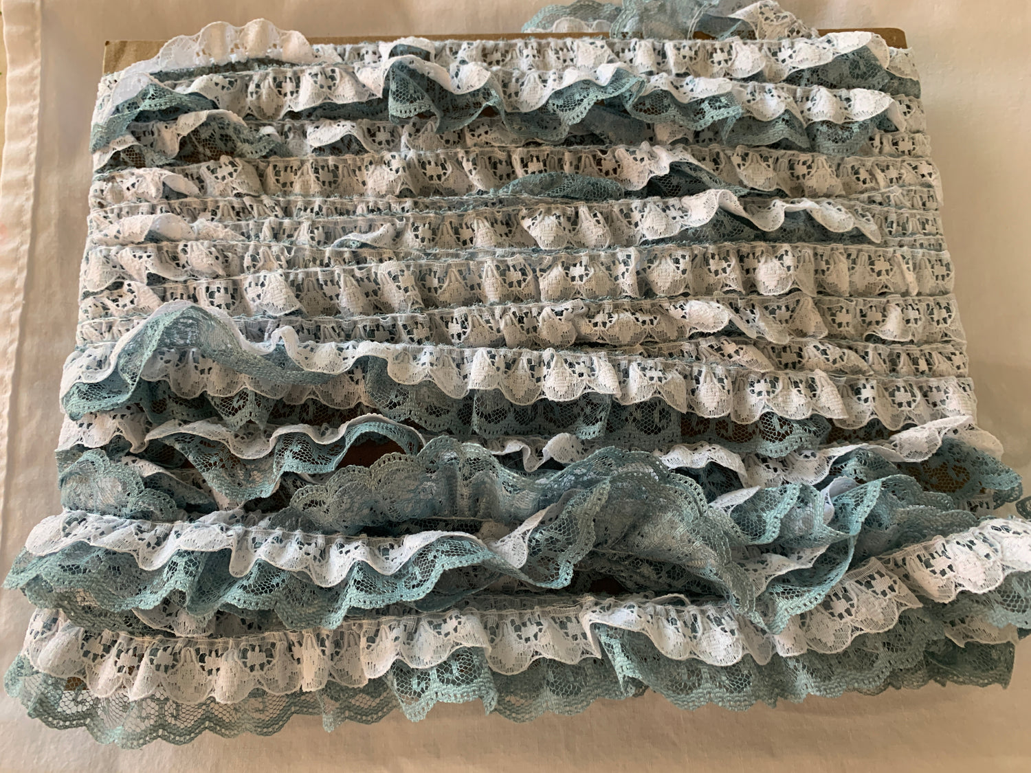 Trim Light Blue and White Tiers, 45 Feet Long, 1 Inch Wide, 100% Polyester Lace, Crafts, Hobbies, Photos, Card-Making, Baby Clothes (Copy)