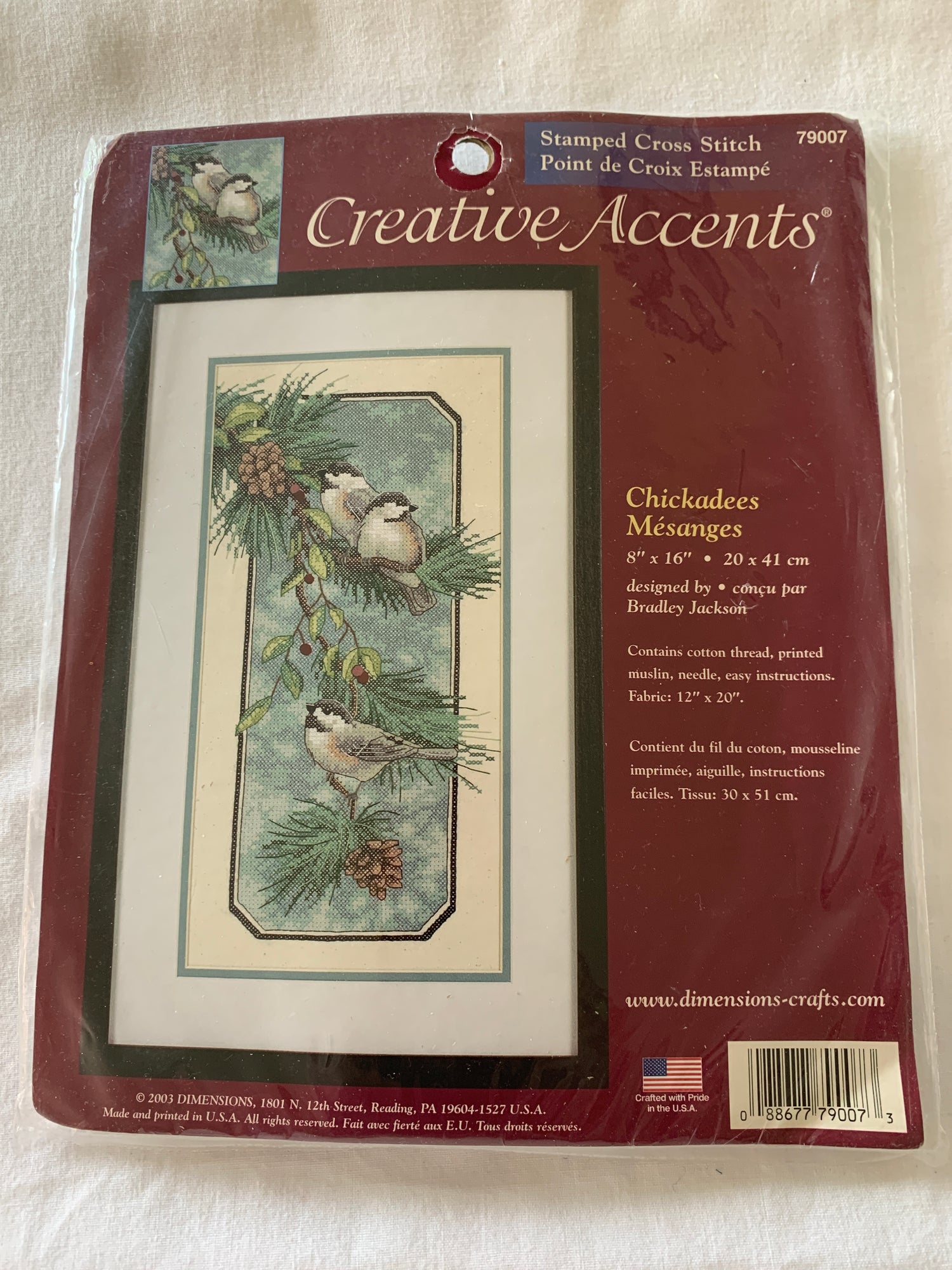 Creative Accents Chickadees Mesanges, Cross Stitch Kit, Complete Instructions And Materials, Craft Kit, Stamped, 8 X 16 Inches