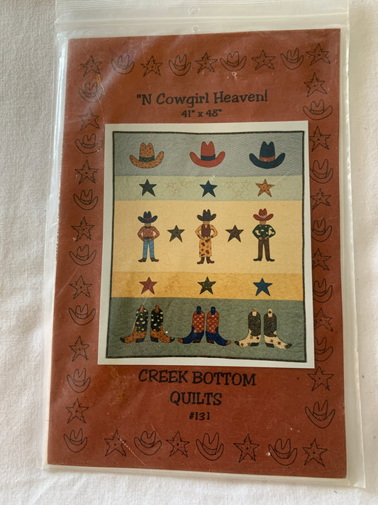 Quilt Pattern, Blanket, N Cowgirl Heaven, Creek Bottom Quilts #131 41 x 48 Inches