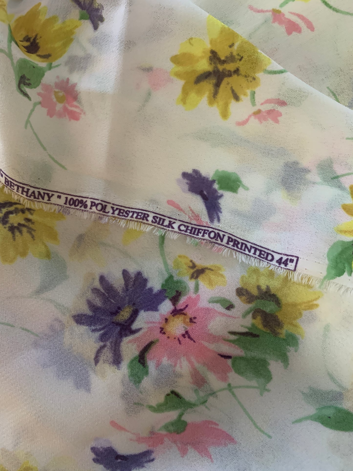 Flowered Bethany 100% Polyester Silk 16 Yards x 44 Inch Wide, Old/New Stock