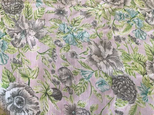 Green And Black Flowers, Polyester Light Weight, 136 x 46 Inches, New/Old Stock