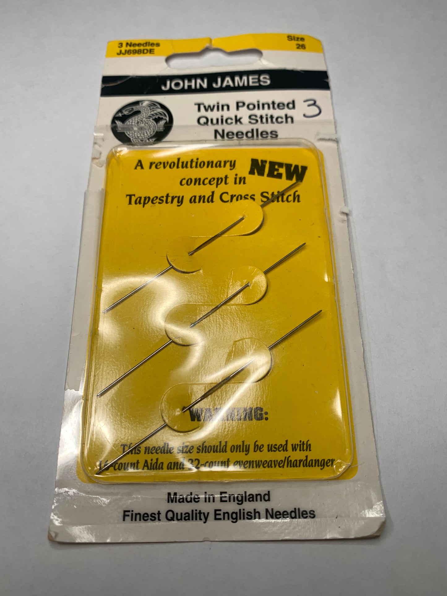 John James  Twin Pointed Quick Stitch Needles, Size 26, Used 16 Count Aida and 32 Count Evenweave