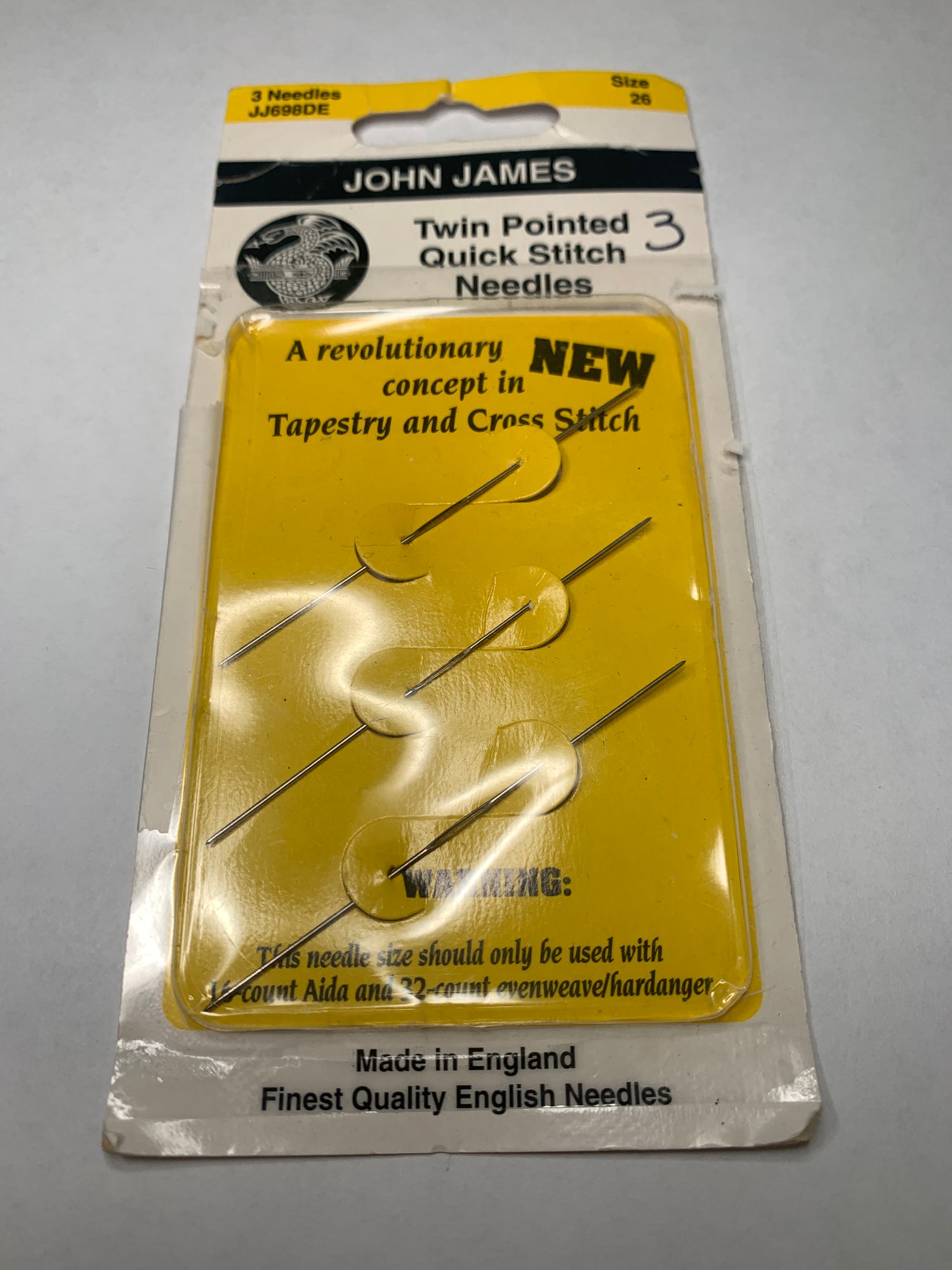 John James  Twin Pointed Quick Stitch Needles, Size 26, Used 16 Count Aida and 32 Count Evenweave