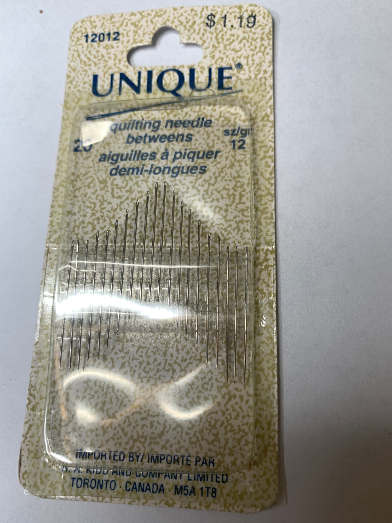 Unique Quilting Needles, Size 12, 20 Needles