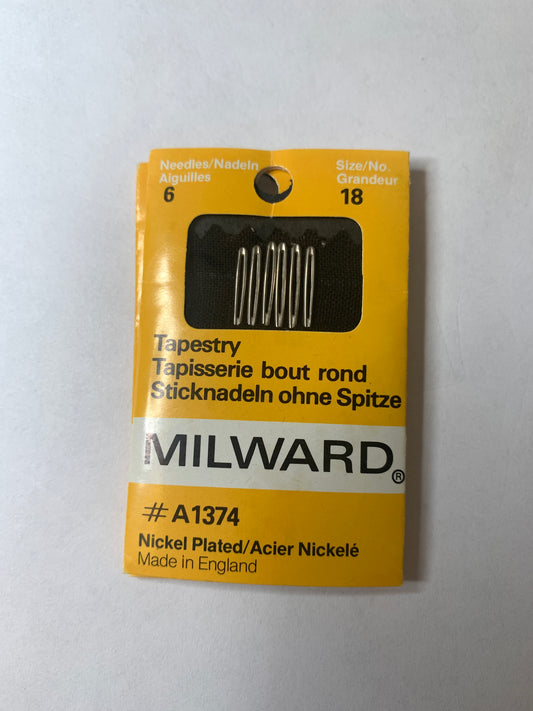 Milward Tapestry Needles, 6 Nickel Plated Needles, #A1374, Size 18