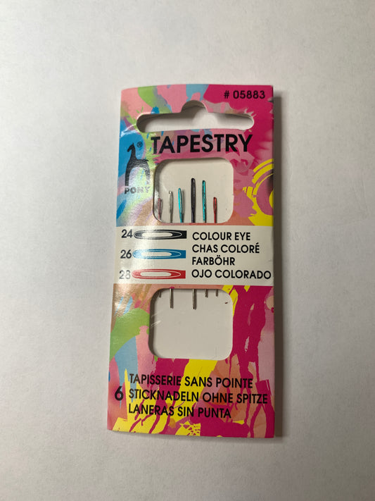 Pony Tapestry Needles, Colored Eye, 6 Needles, Size 24, 26, 28