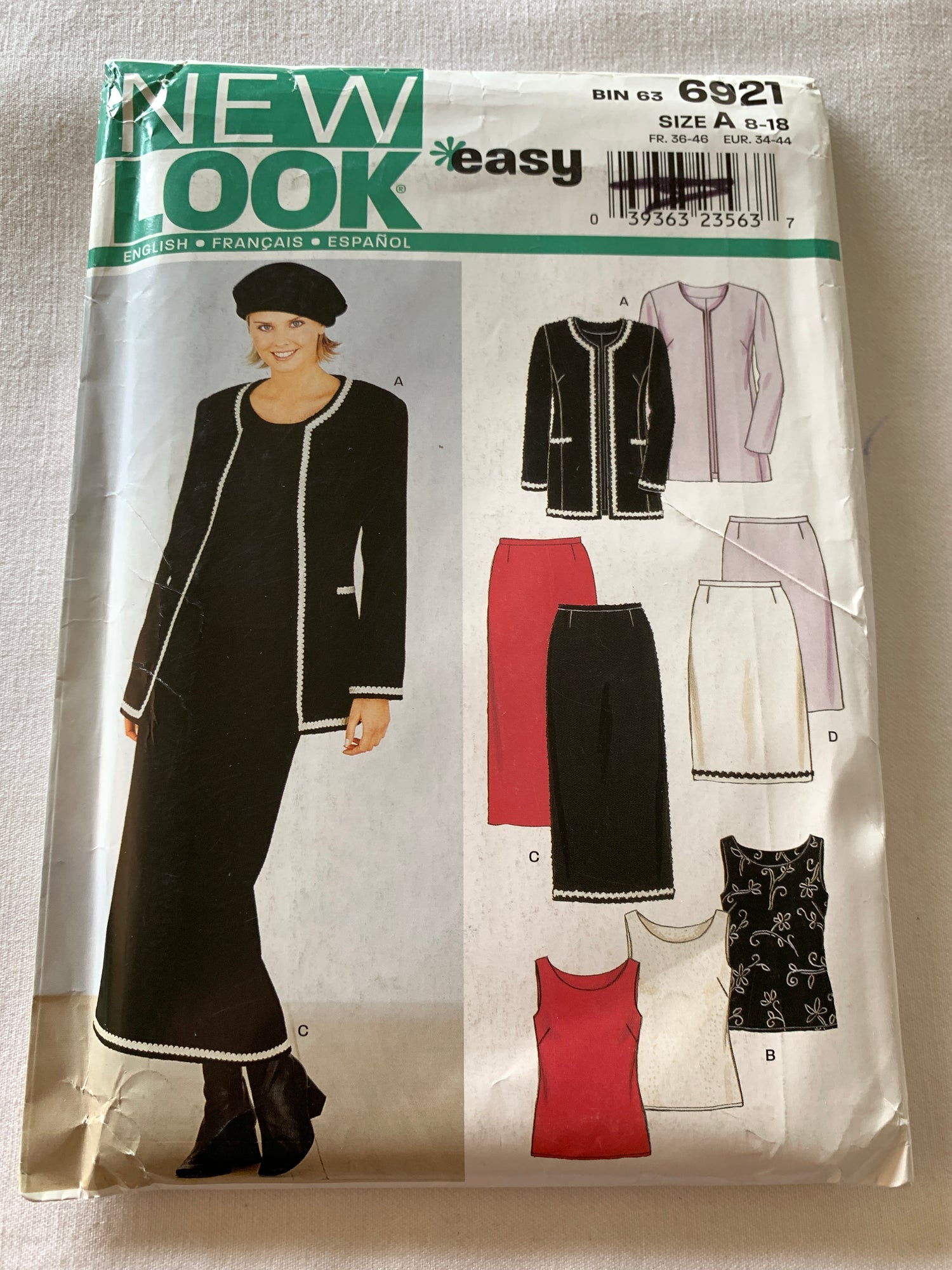 Simplicity New Look Sewing Pattern 6921 Misses' Jacket, Top, Skirt, Sleeveless, Zipper Back, Size 8-18, Uncut, 2003