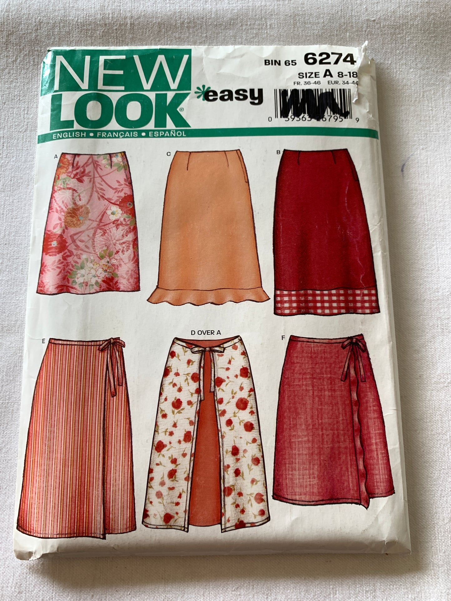 Simplicity New Look Sewing Pattern 6274 Misses' Skirts, 6 Variations, Flared, Wrap, Tie Waist, Overskirt, Size 8-16, Uncut, 2003
