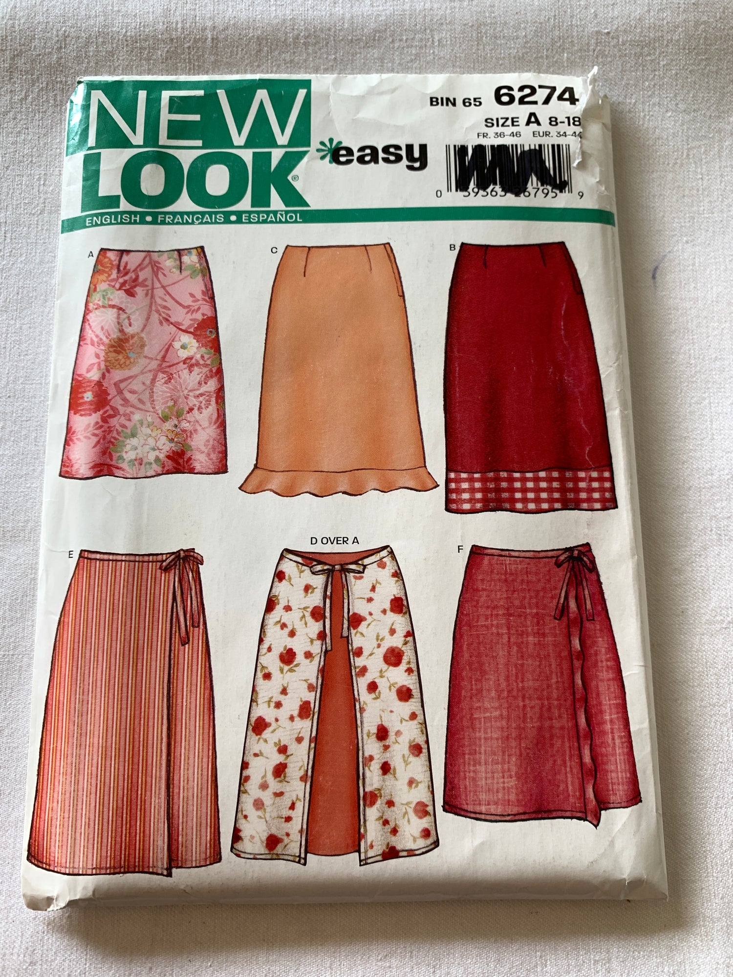 Simplicity New Look Sewing Pattern 6274 Misses' Skirts, 6 Variations, Flared, Wrap, Tie Waist, Overskirt, Size 8-16, Uncut, 2003